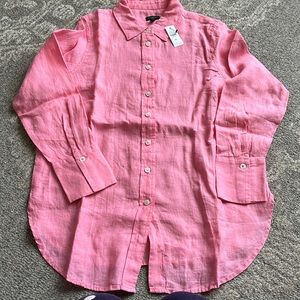 Talbots pink linen button down